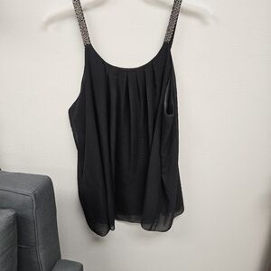 Chic Black Sleeveless Blouse with Patterned Straps